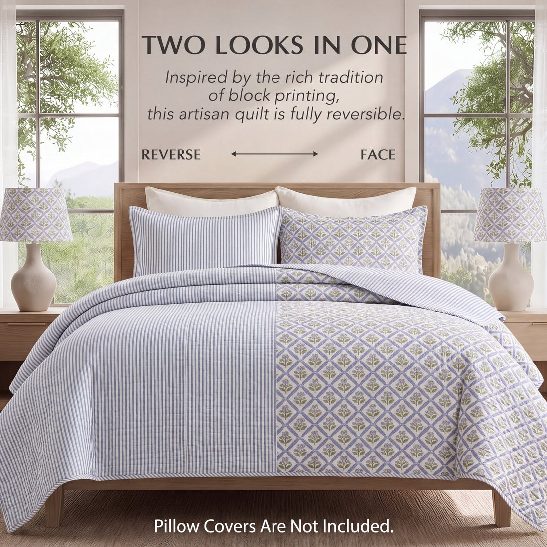 Light Steel Blue Quilt Ridhi Block Print