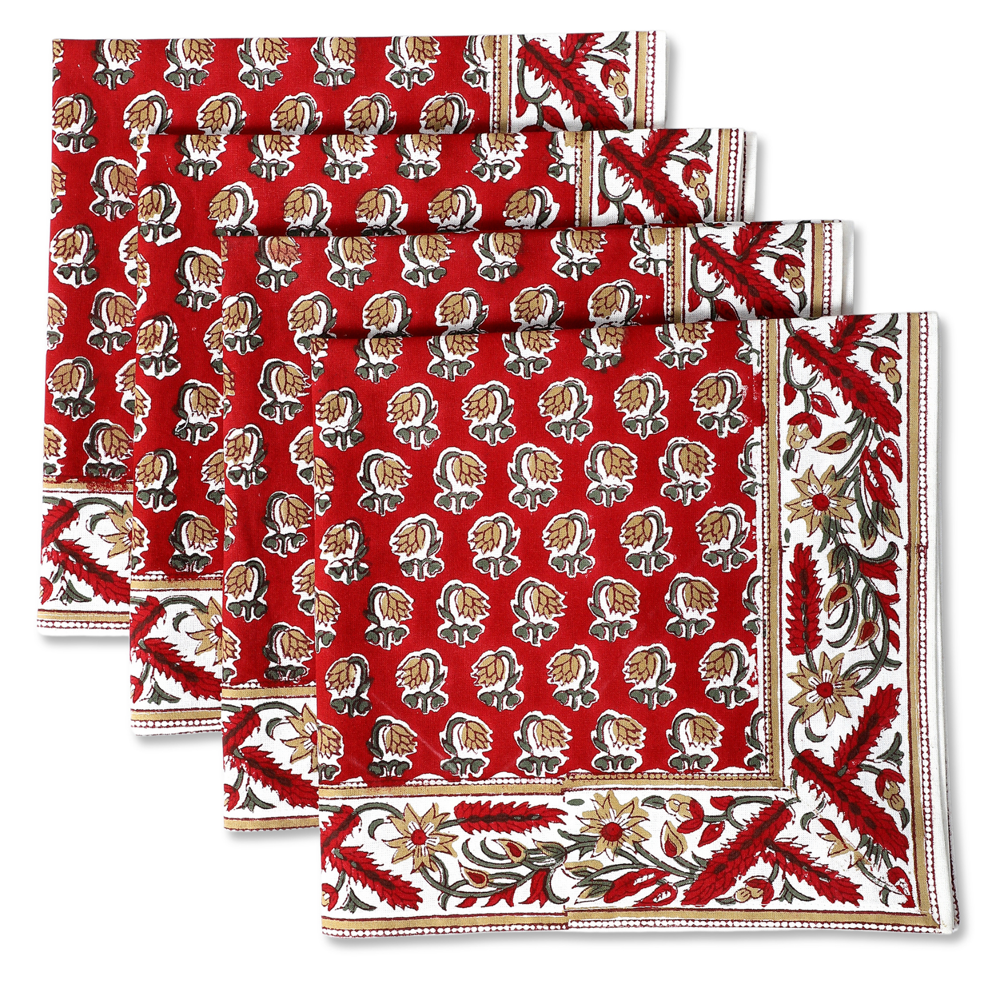 Chocolate Cosmos Red Border Napkins Ridhi Block Print
