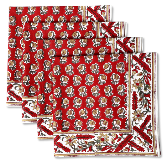 Chocolate Cosmos Red Border Napkins Ridhi Block Print
