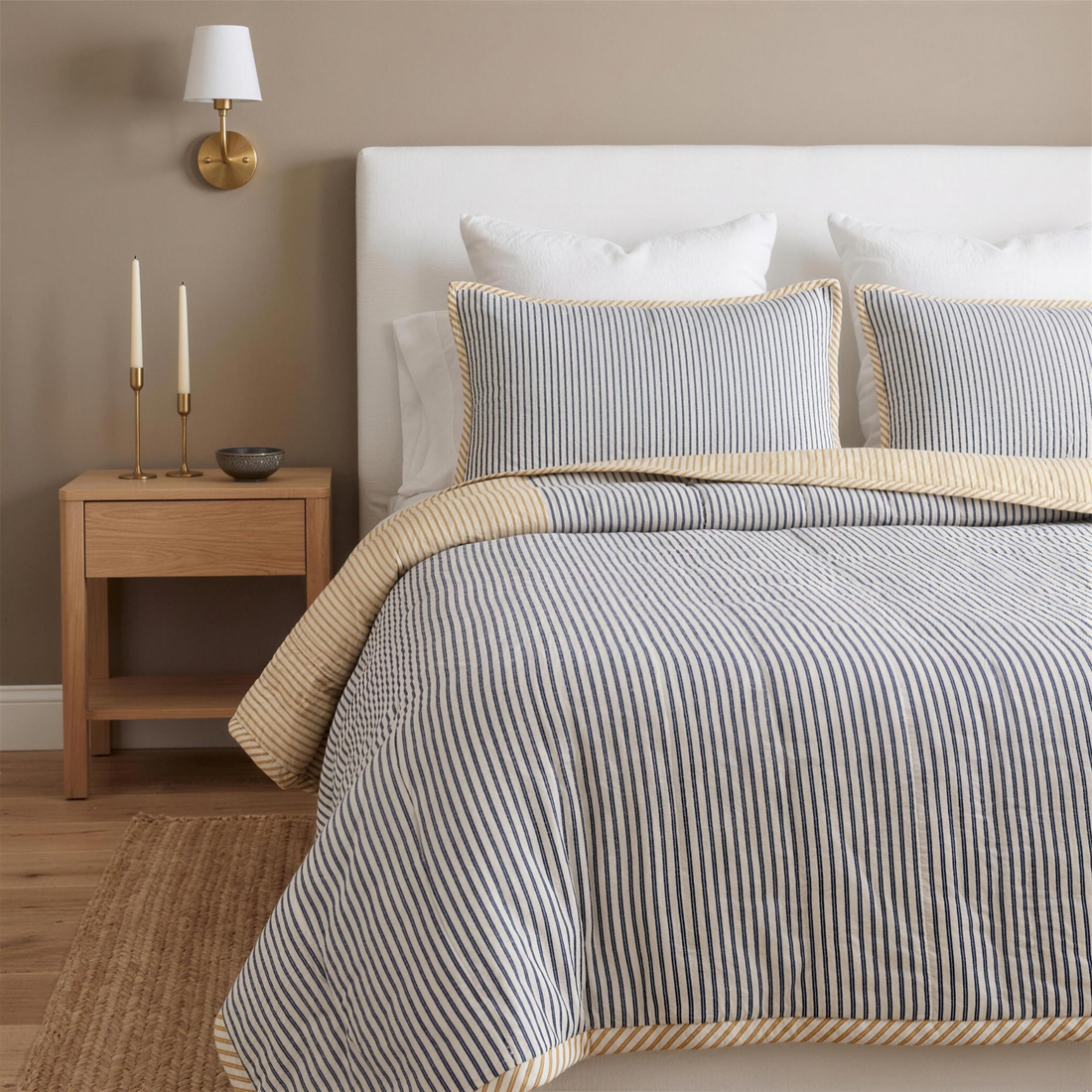 Yellow blue stripe quilt
