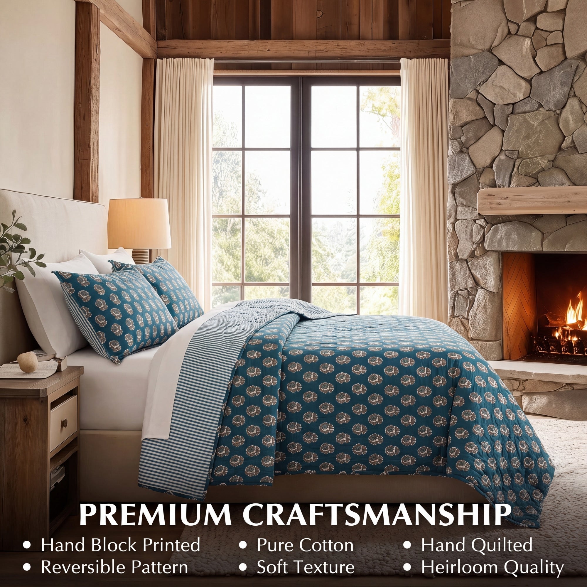 Peacock Blue Quilt Ridhi Block Print