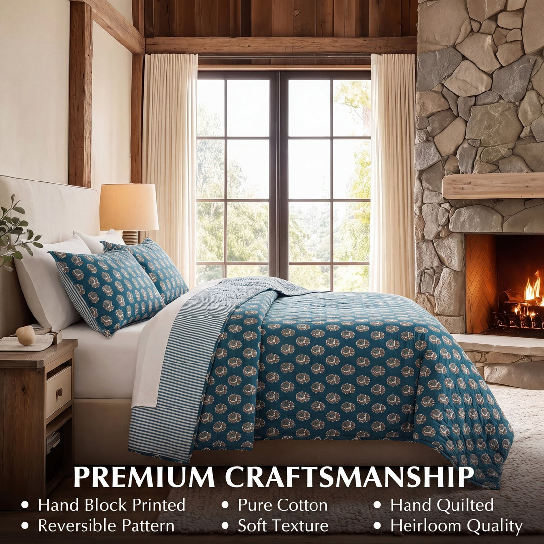 Peacock Blue Quilt Ridhi Block Print