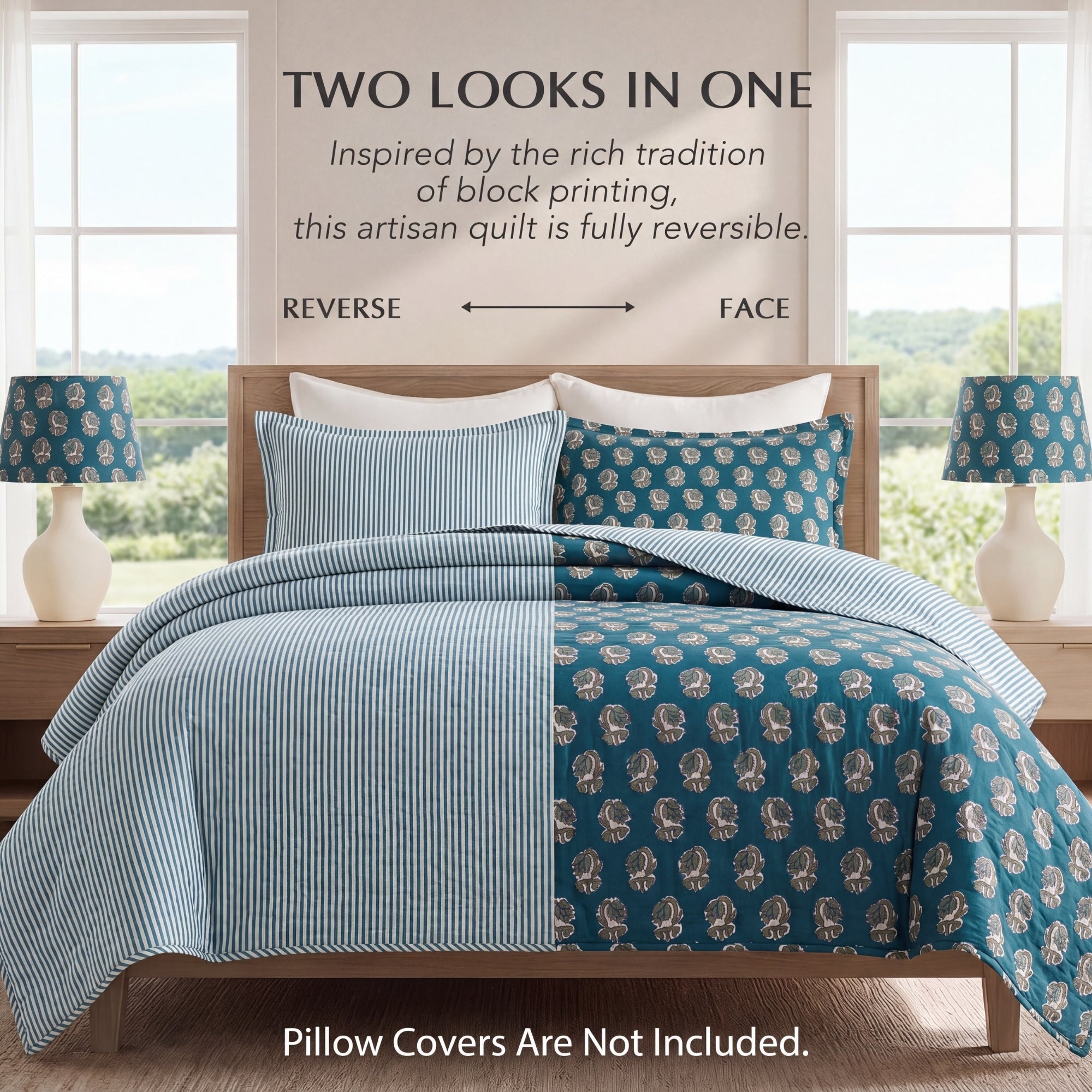 Peacock Blue Quilt Ridhi Block Print
