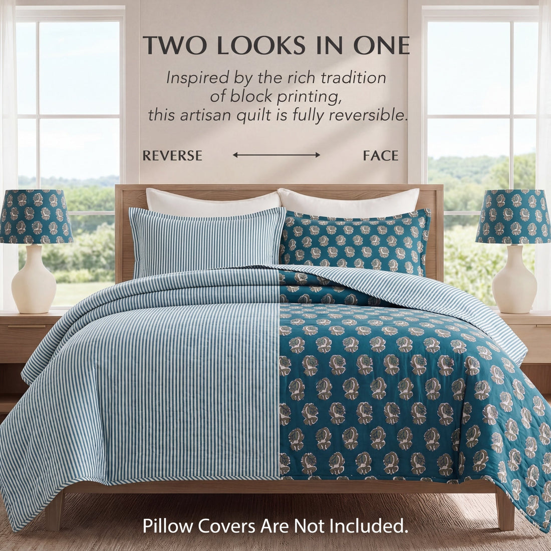 Peacock Blue Quilt Ridhi Block Print