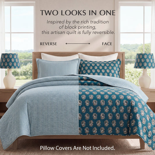 Peacock Blue Quilt Ridhi Block Print
