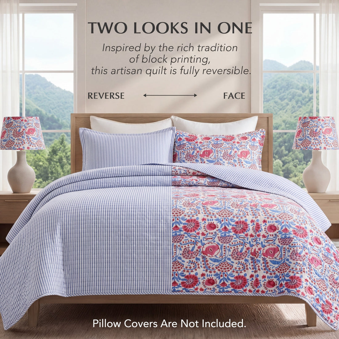 Pigeon Blue & Flamingo Pink Quilt Ridhi Block Print