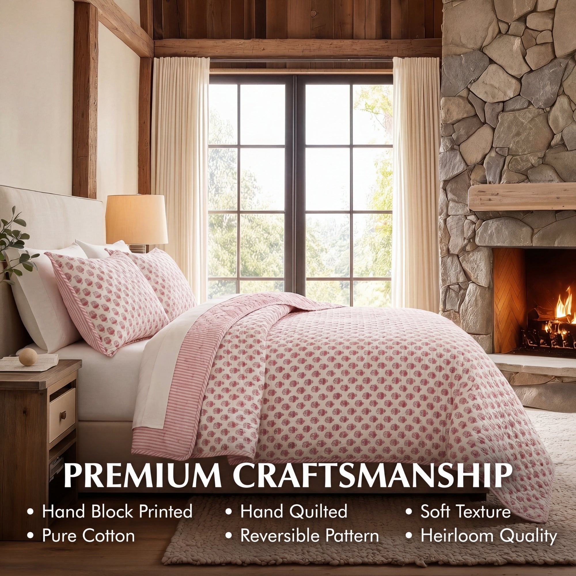 Pink Rosewood Quilt Ridhi Block Print