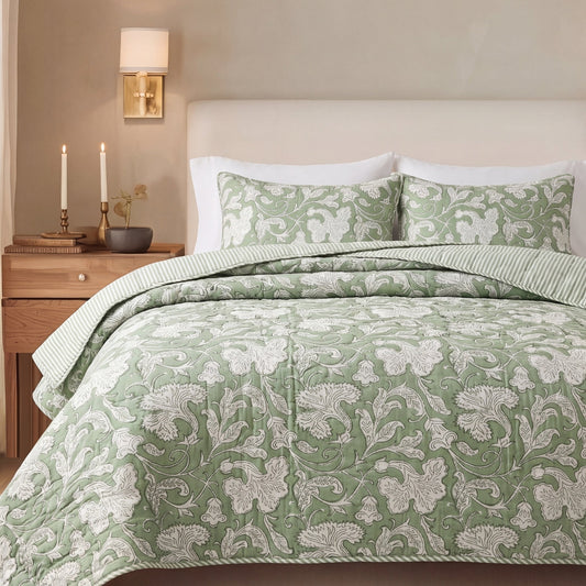 Sage Green Quilt Ridhi Block Print