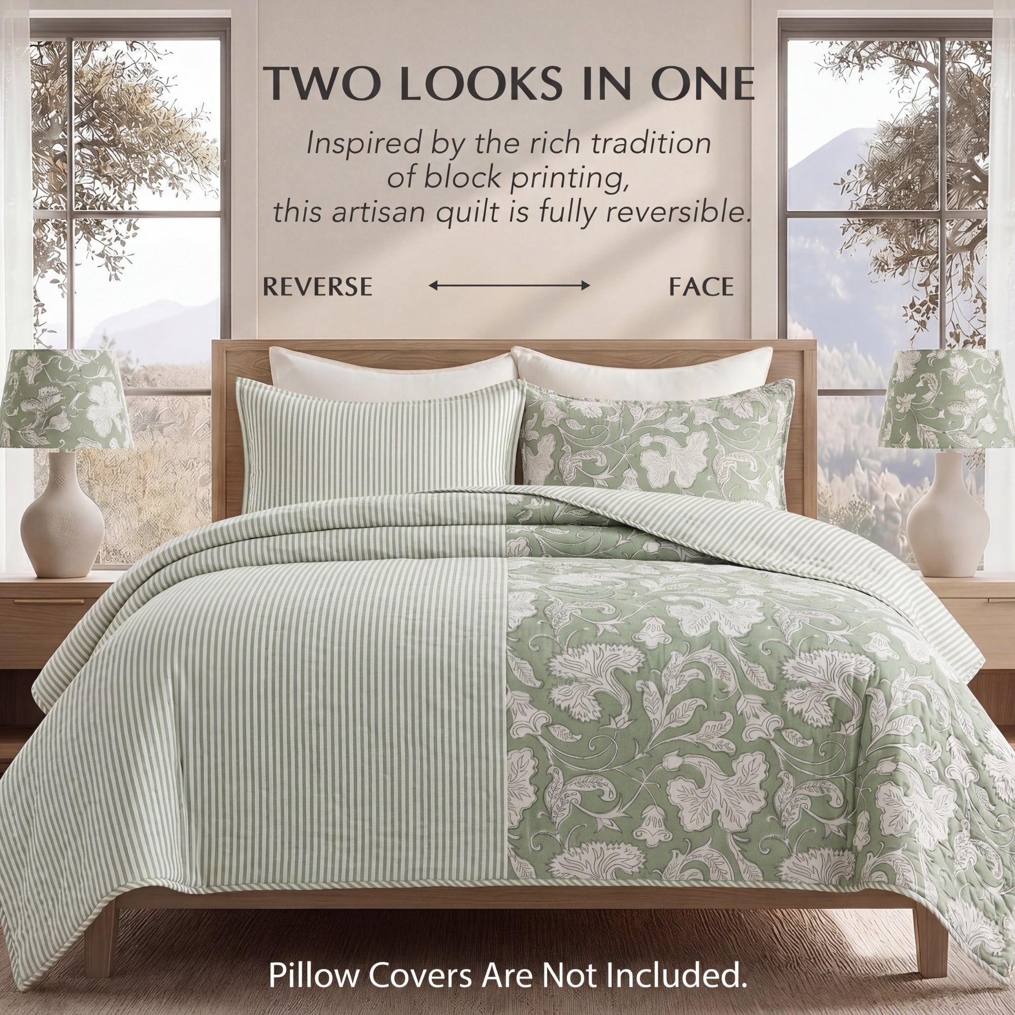 Sage Green Quilt Ridhi Block Print