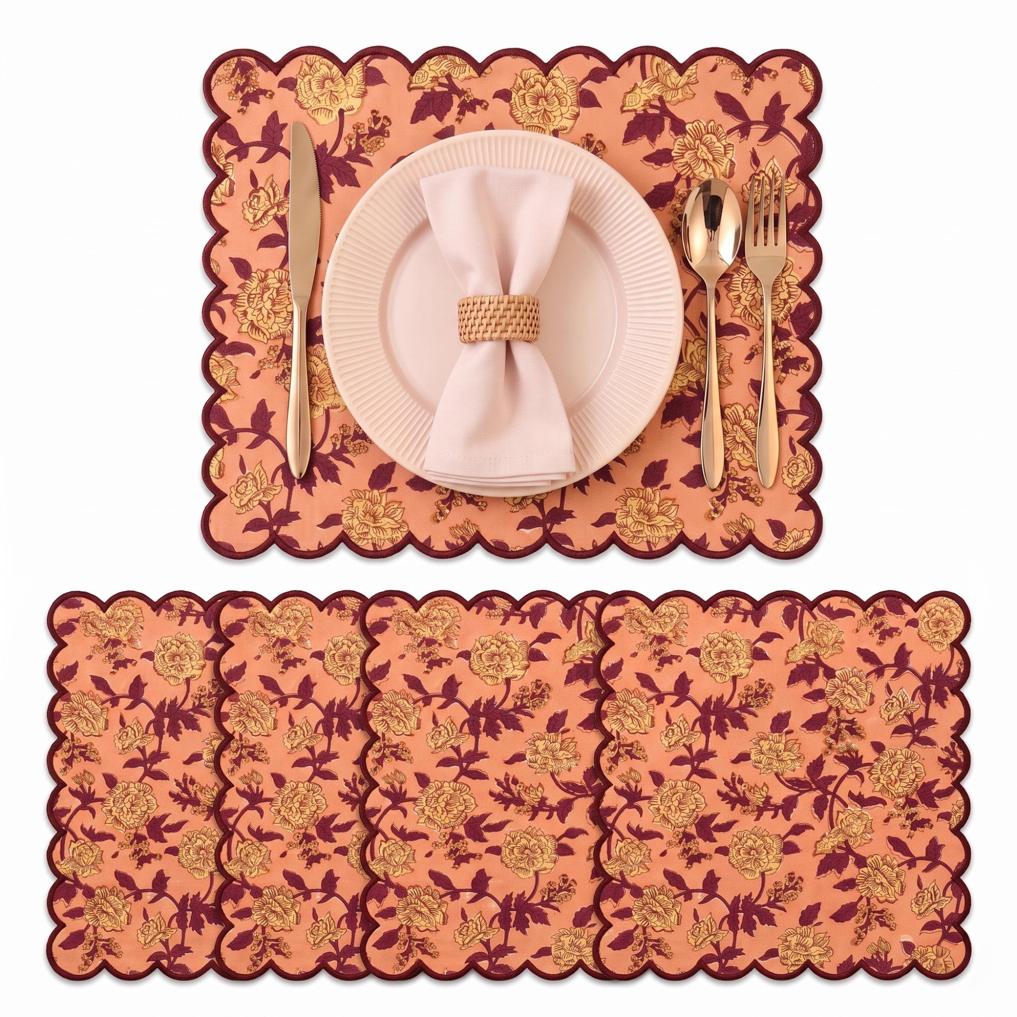 Apricot Rosette Vine Round / Square / Rectangle / Placemats