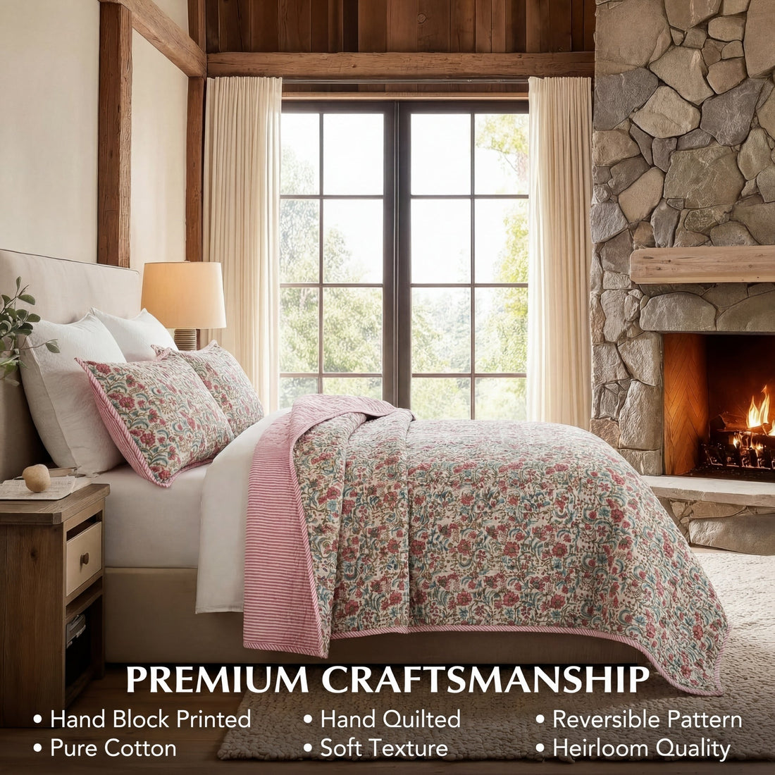 Tulip Pink Quilt Ridhi Block Print