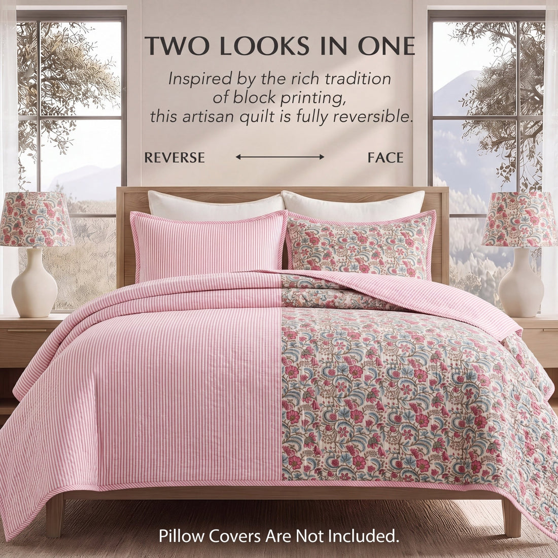 Tulip Pink Quilt Ridhi Block Print
