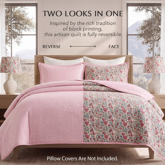 Tulip Pink Quilt Ridhi Block Print