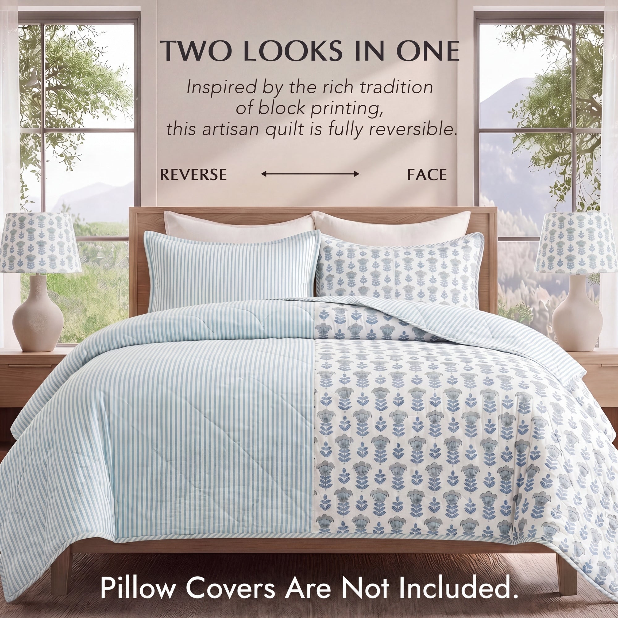 Aquamarine Blue Quilt Ridhi Block Print