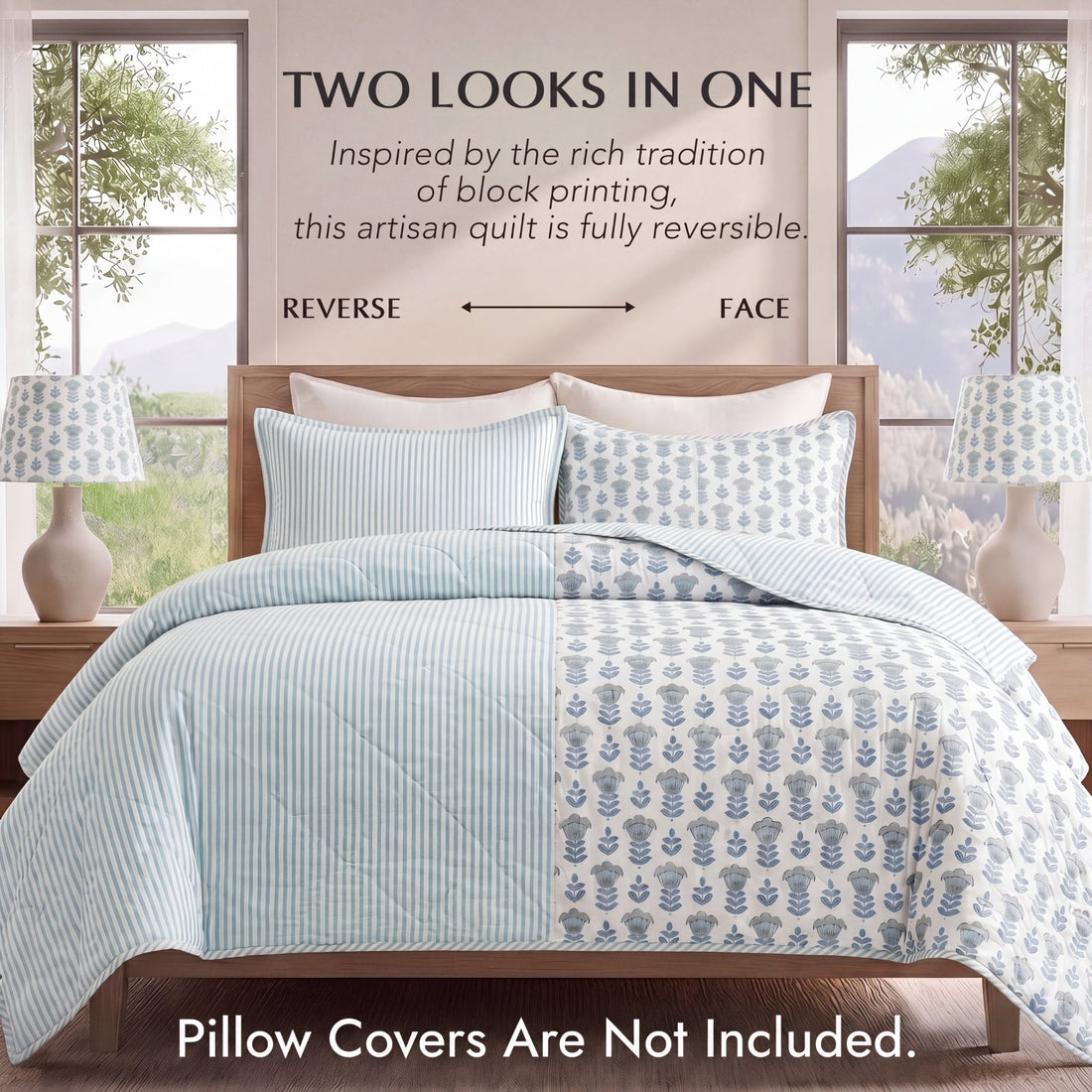 Aquamarine Blue Quilt Ridhi Block Print