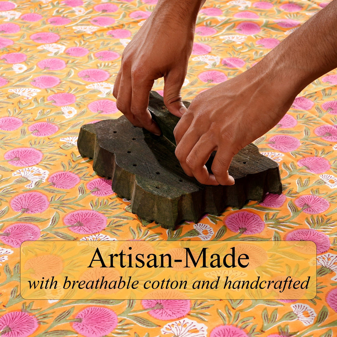 Tangerine Orange Quilt Ridhi Block Print