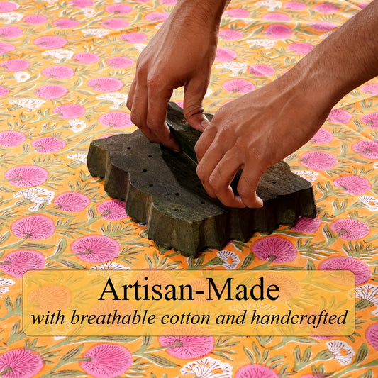 Tangerine Orange Quilt Ridhi Block Print