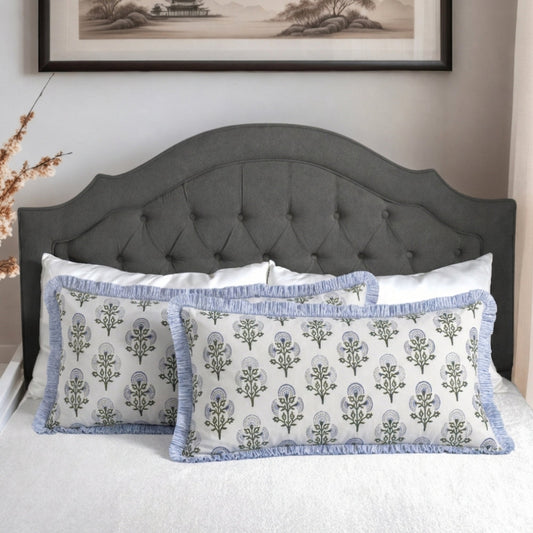 Mughal Buta Blue Bed Pillow Cover Ridhi Block Print