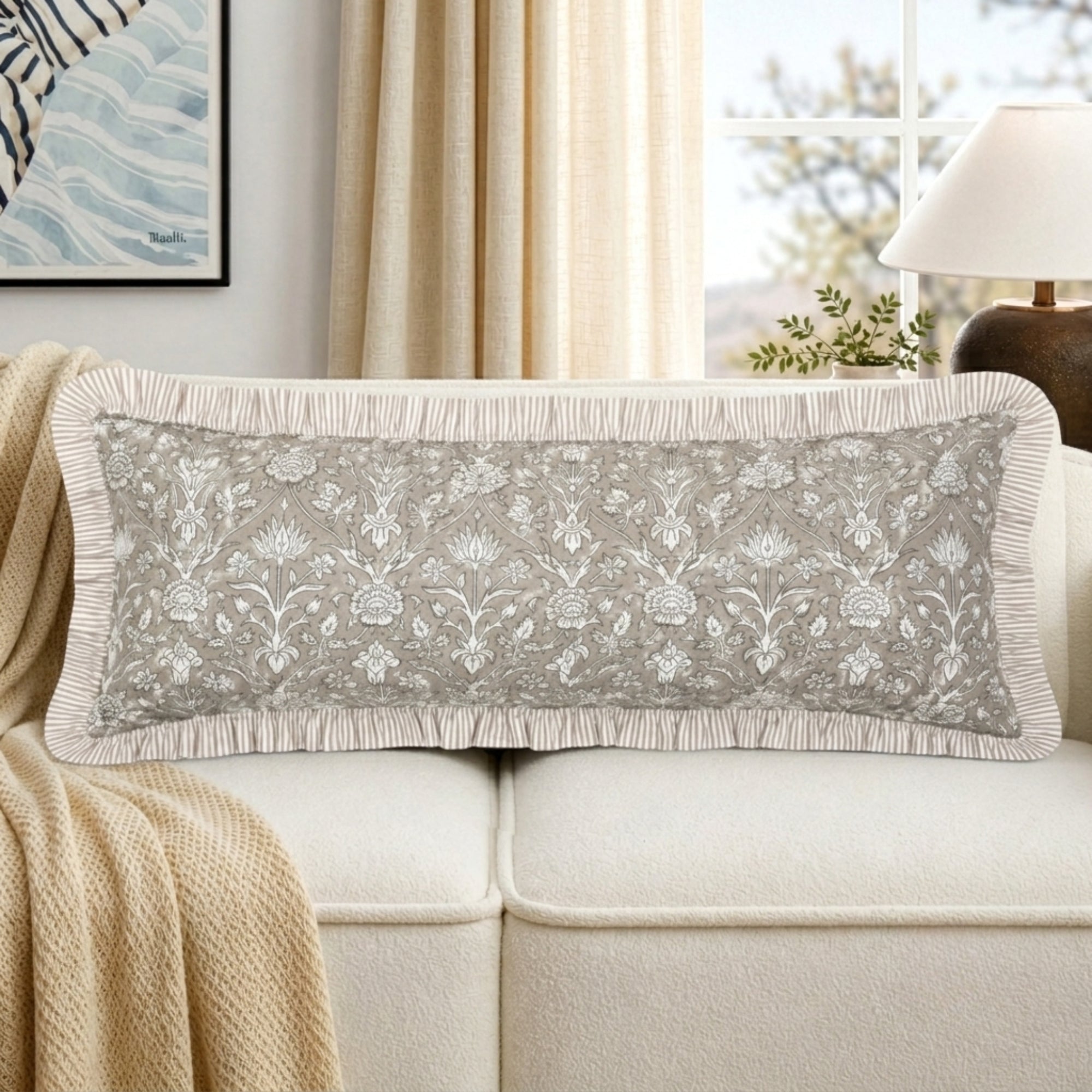Taupe Sham Cover Ridhi Block Print