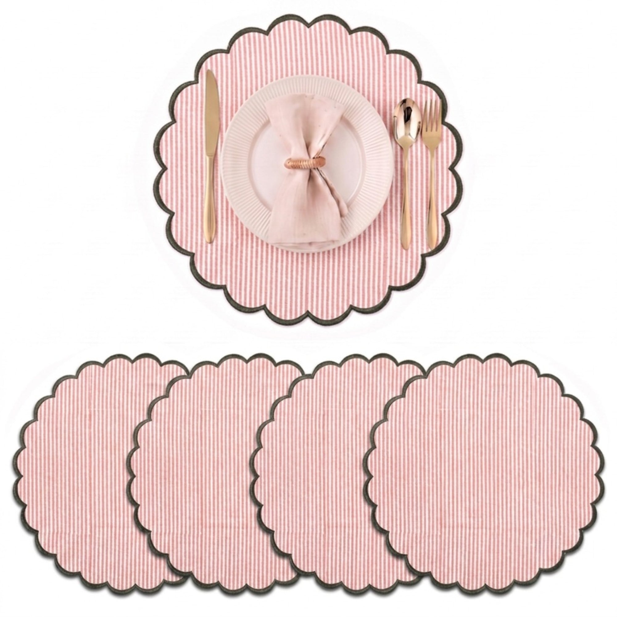 Pink Stripe Round Placemat Ridhi Block Print