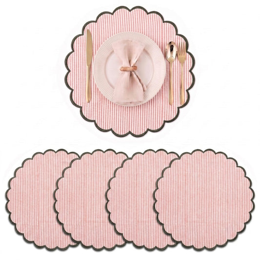 Pink Stripe Round Placemat Ridhi Block Print