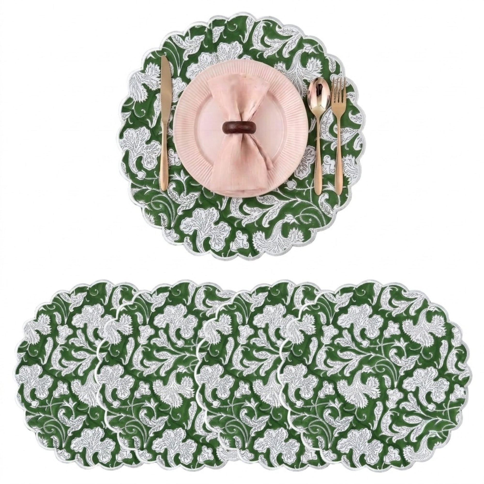 Pantone Artichoke Round Placemat Ridhi Block Print