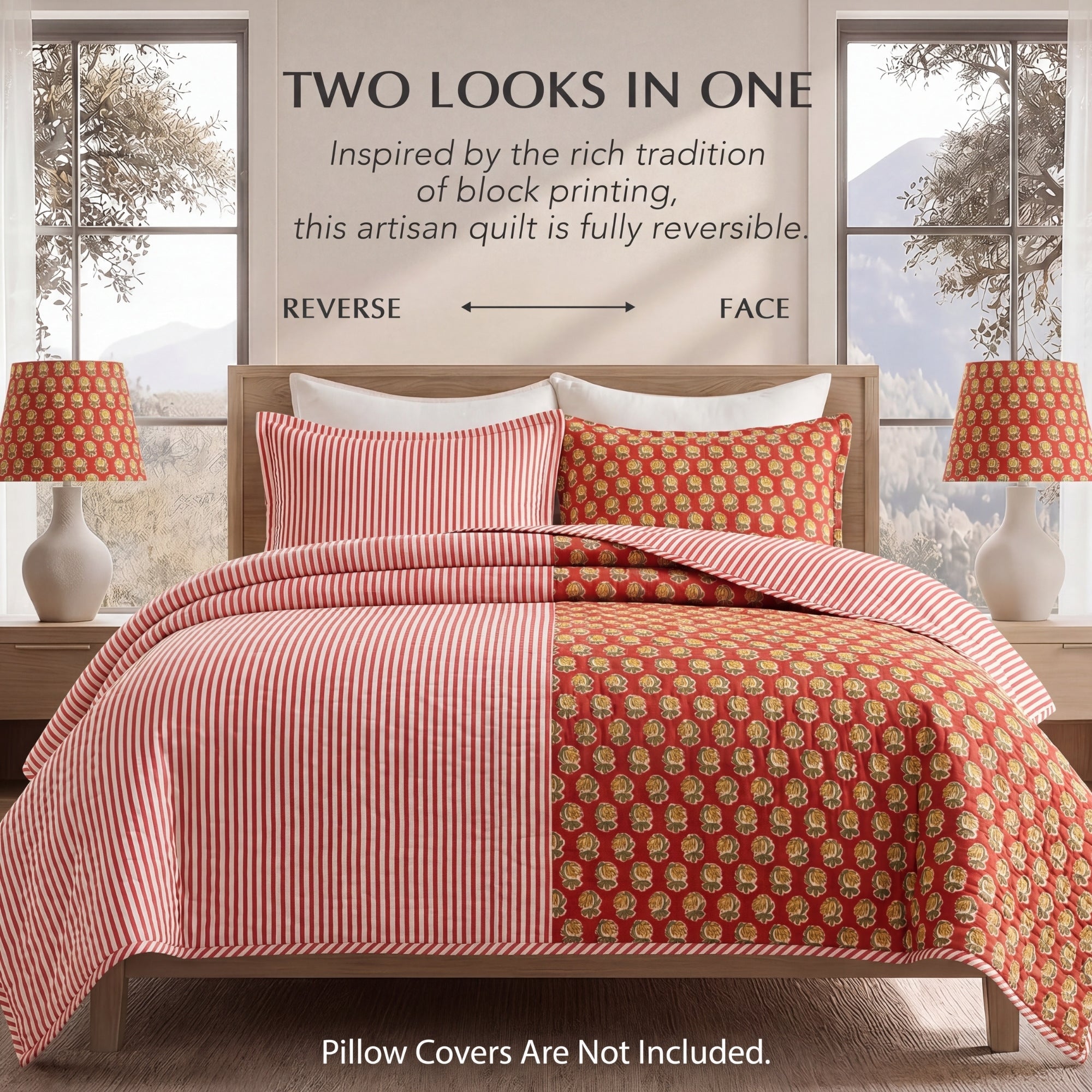 Chocolate Cosmos Red  Quilt Ridhi Block Print