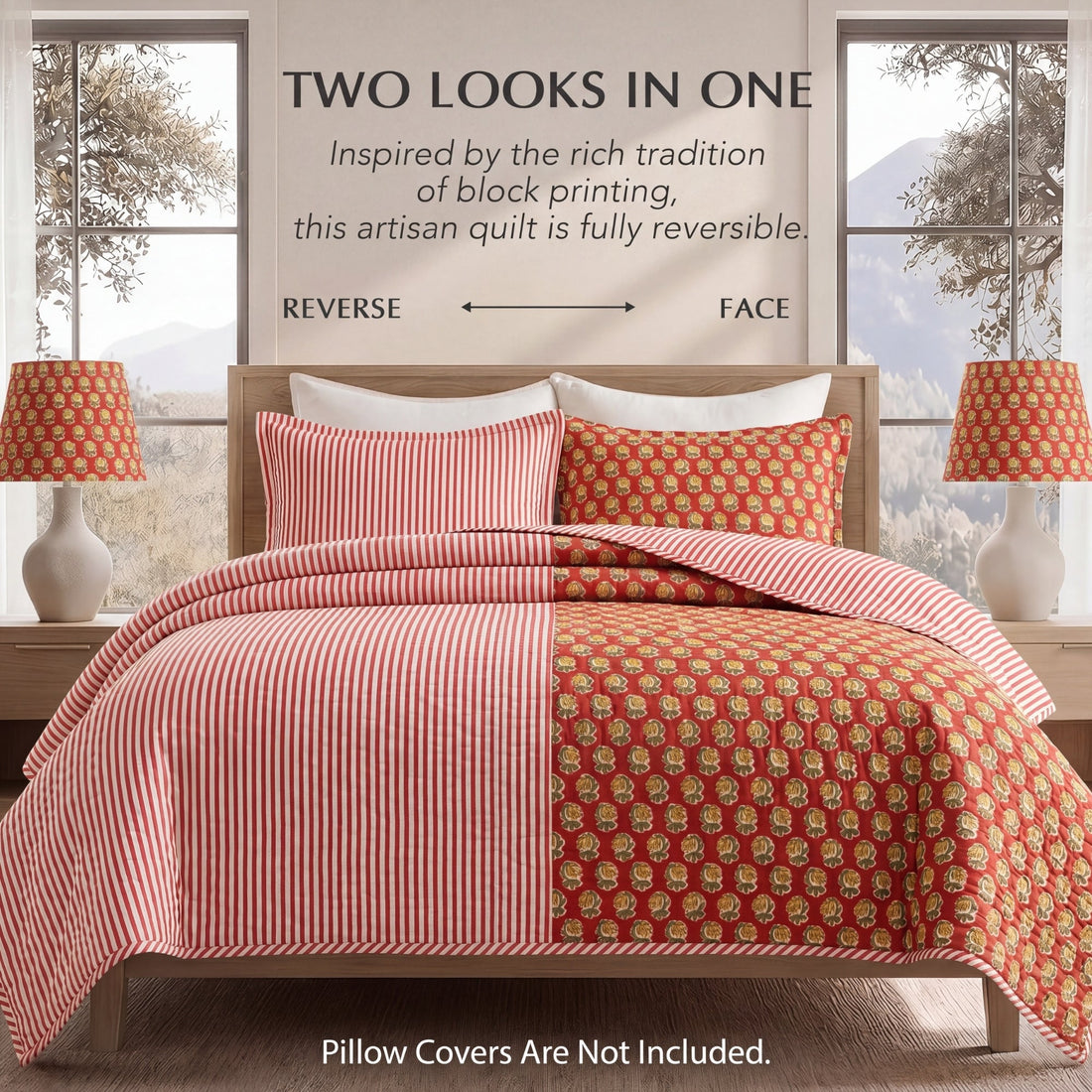 Chocolate Cosmos Red Quilt Ridhi Block Print