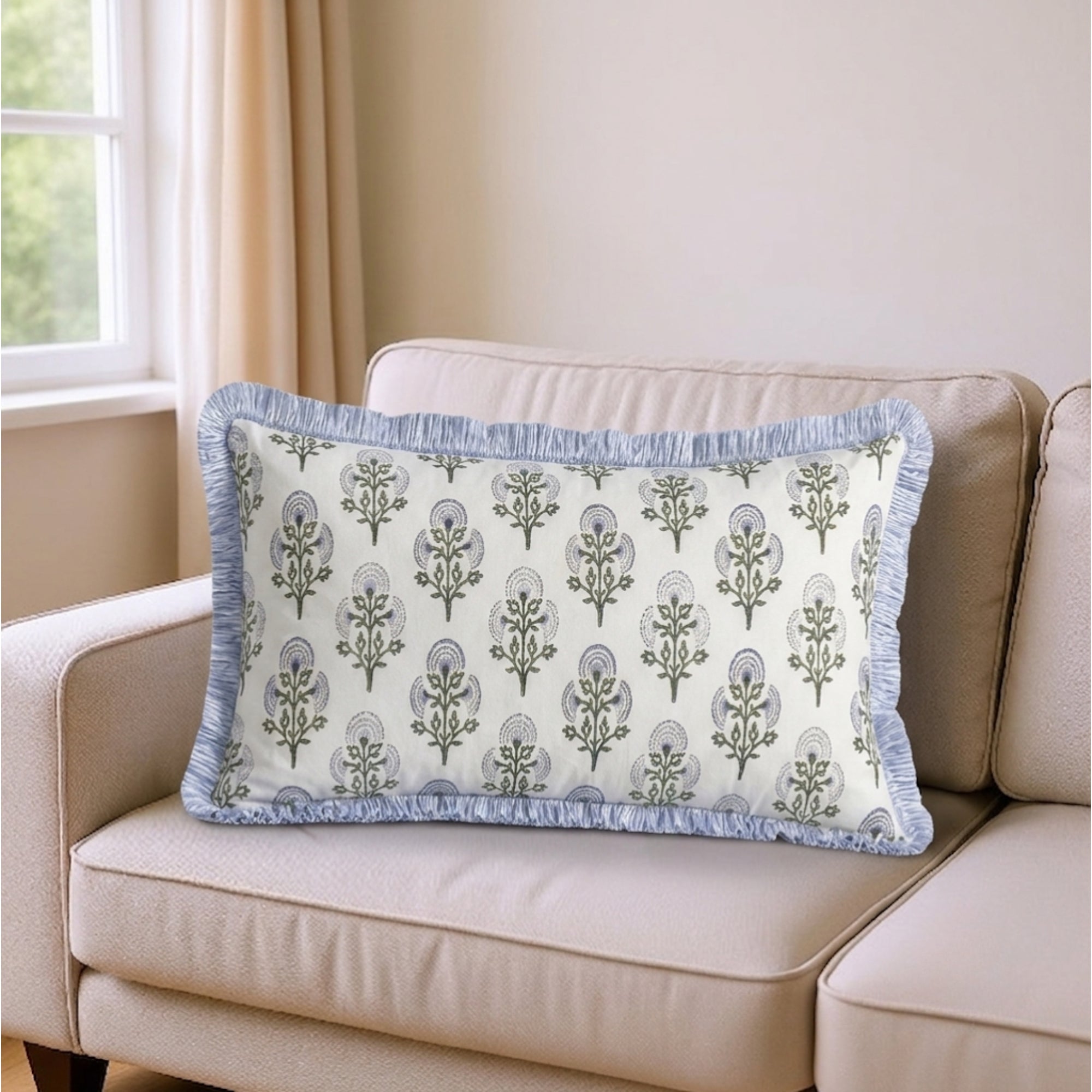 Mughal Buta Blue Ruffle Sham Pillow Cover RIDHI