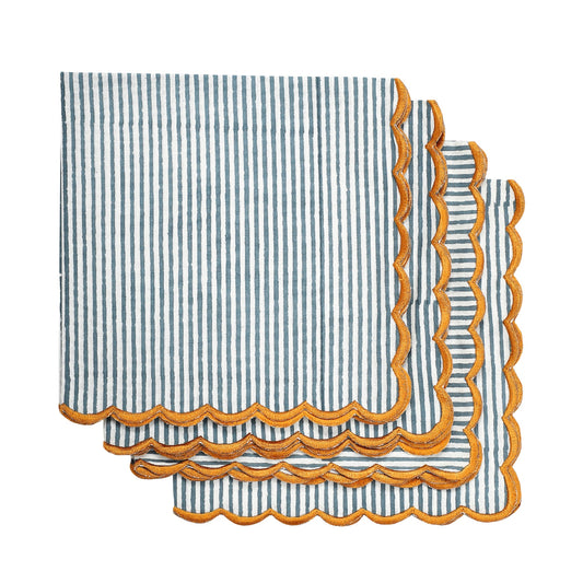 Green Striped Embroidery Napkins Ridhi Block Print