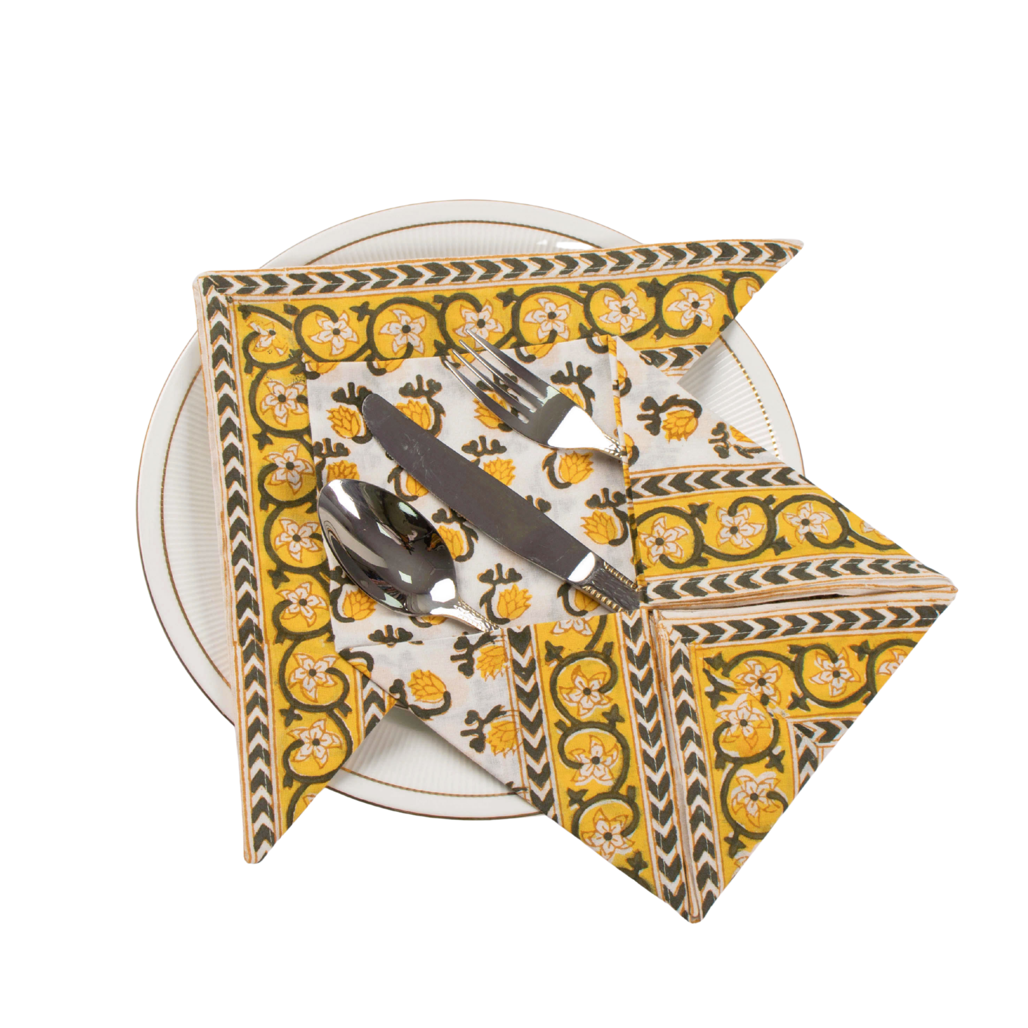 Patterned napkin with cutlery on a white background