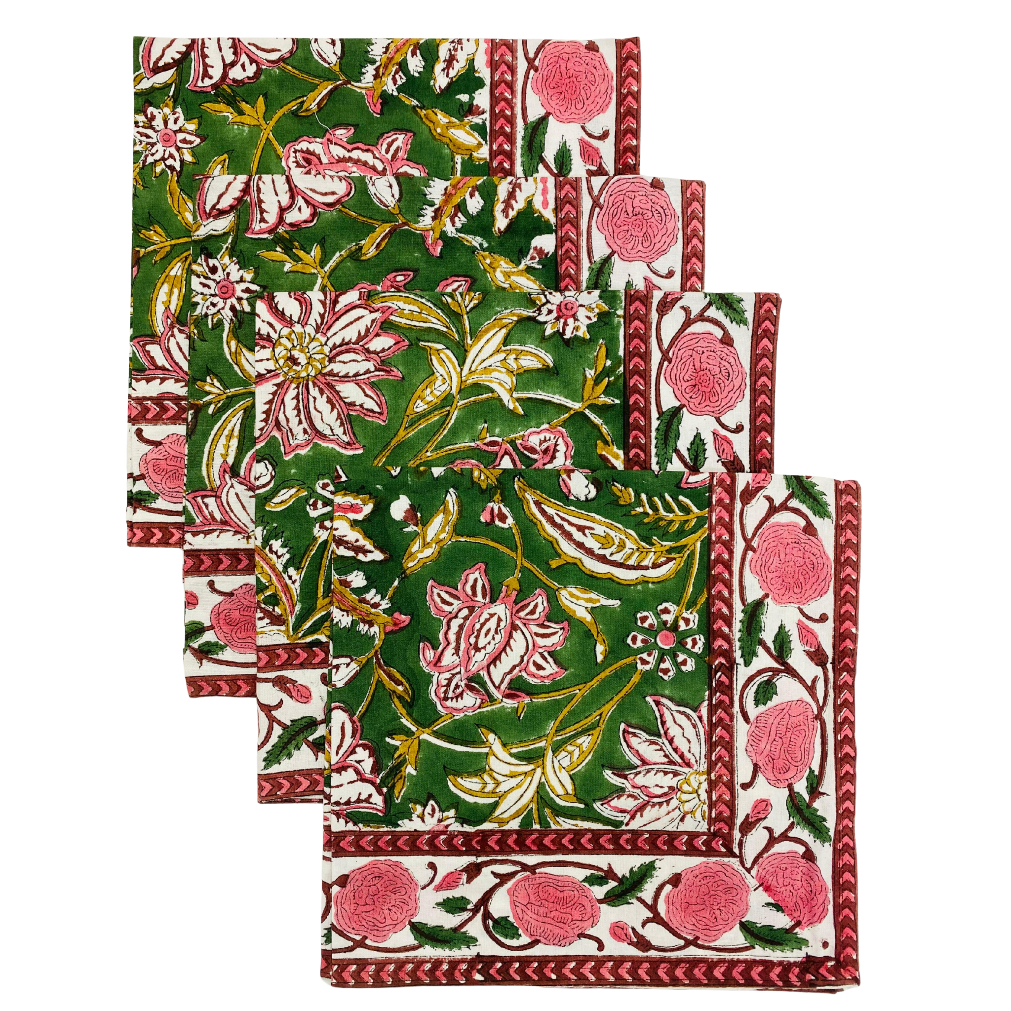Set of floral patterned napkins on a white background