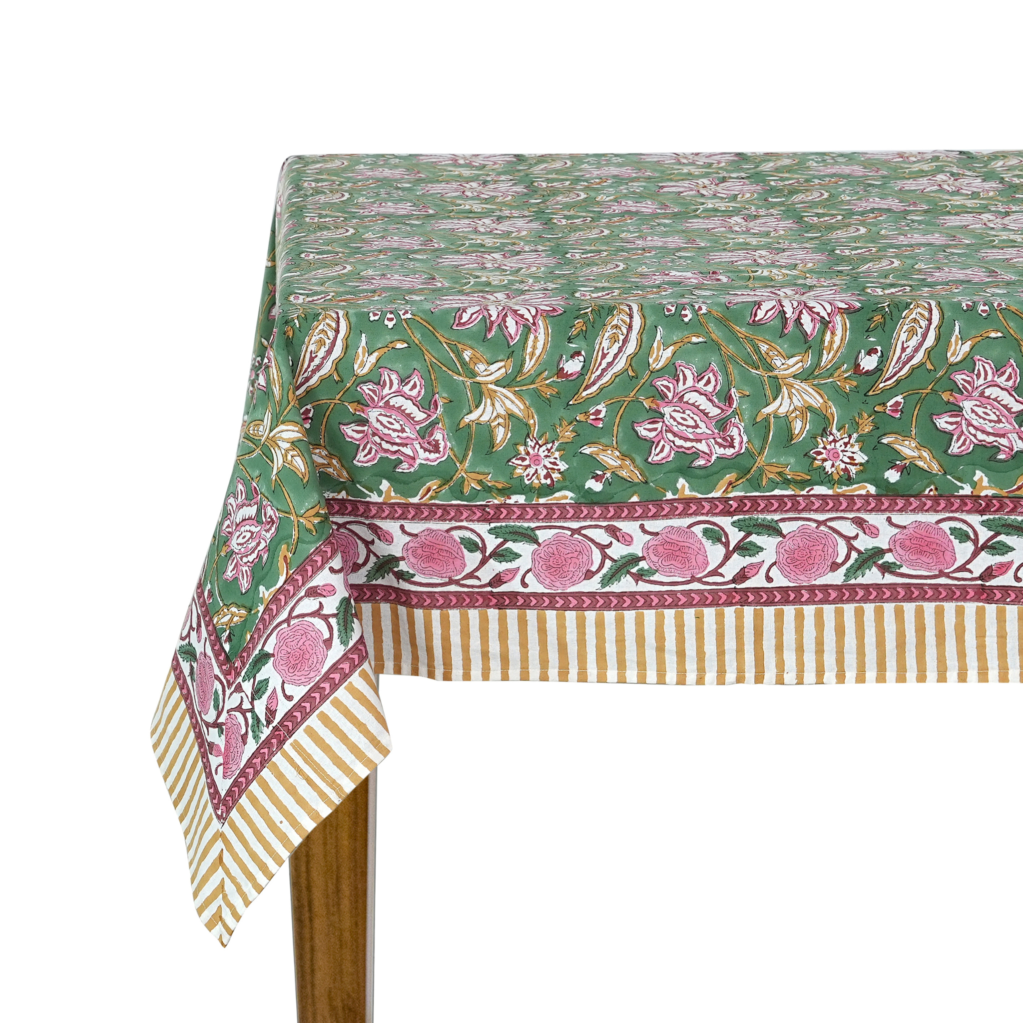 Floral patterned tablecloth on a white background