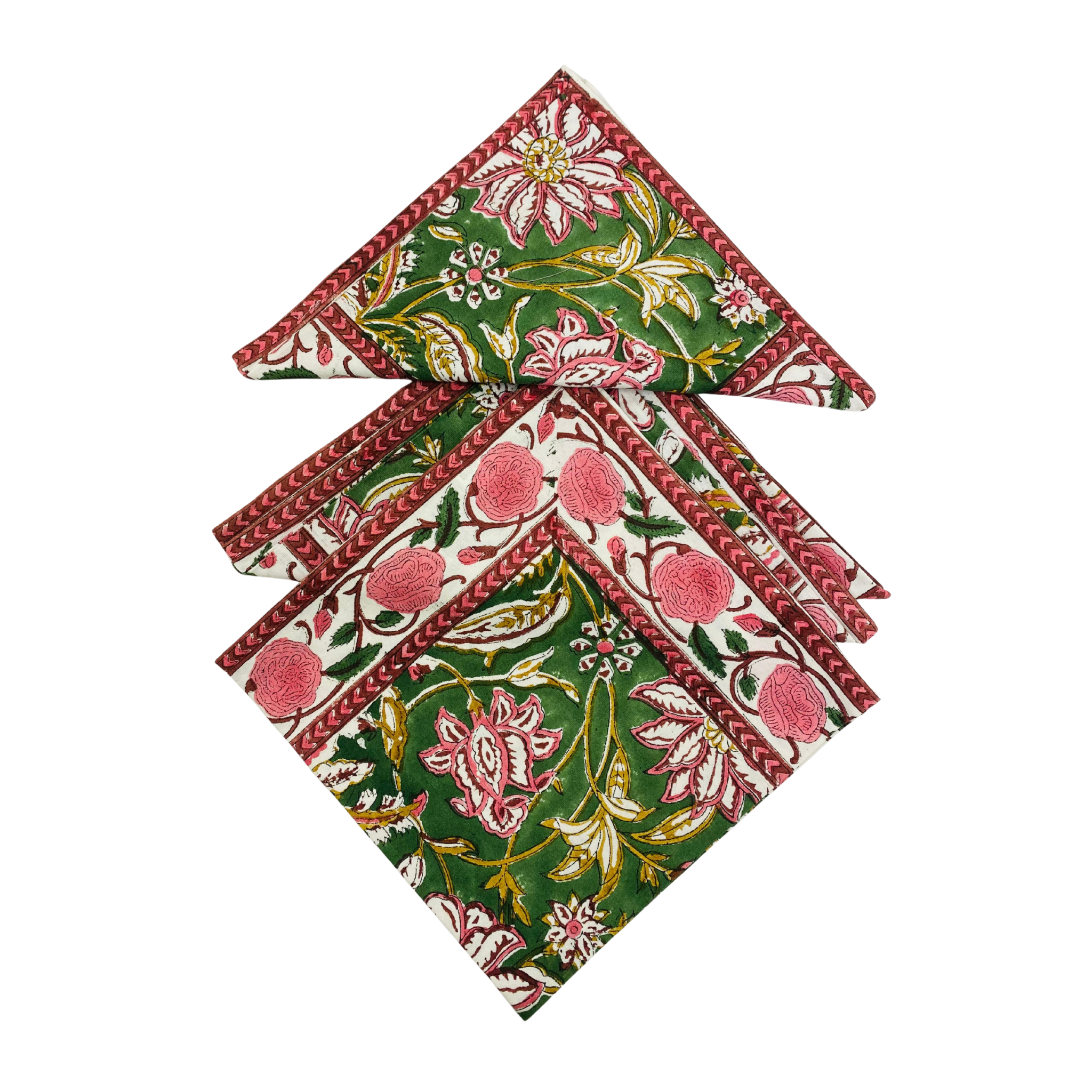 Set of floral patterned napkins on a white background