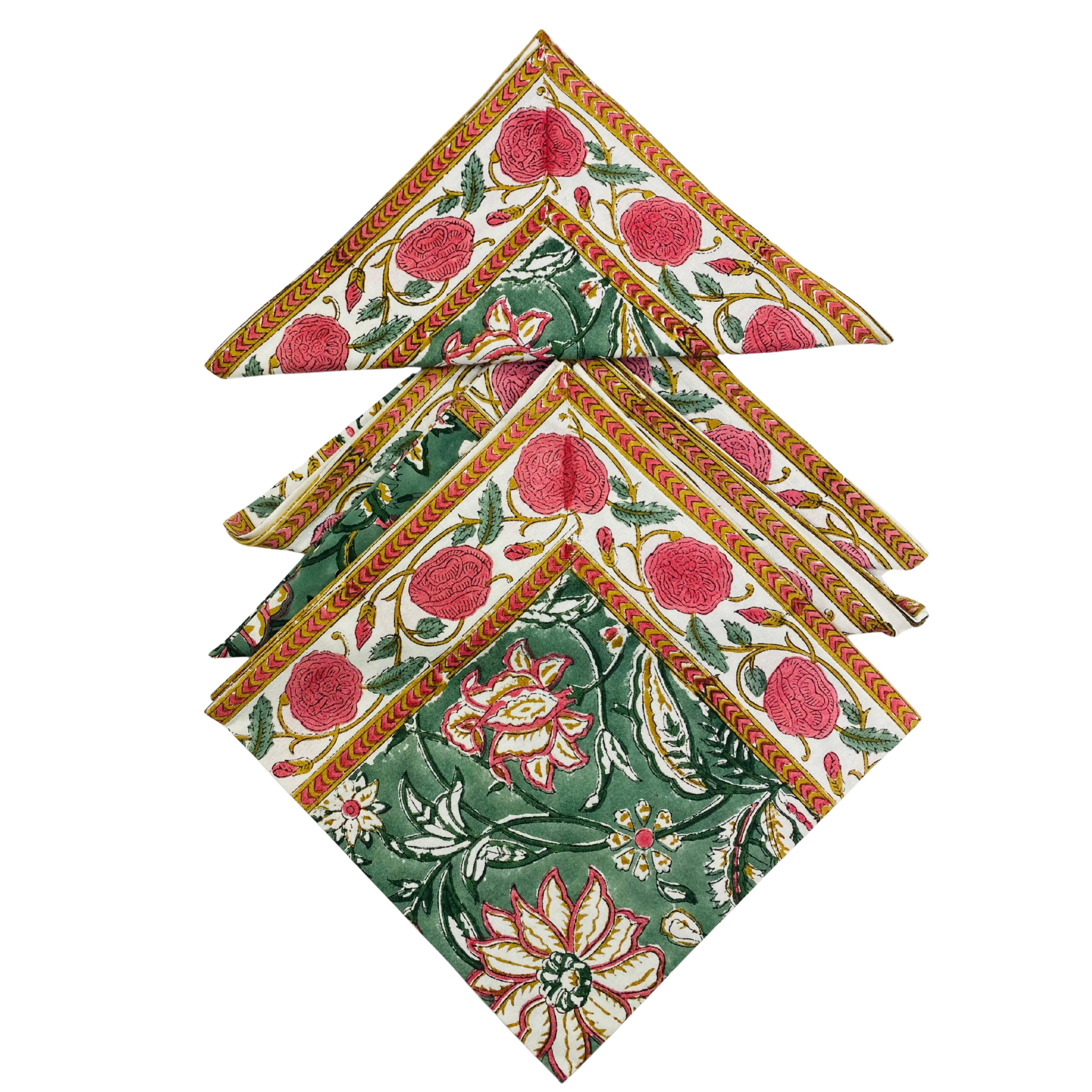 Set of floral patterned napkins on a white background