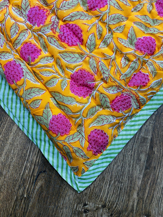 Tangerine Orange Quilt Ridhi Block Print
