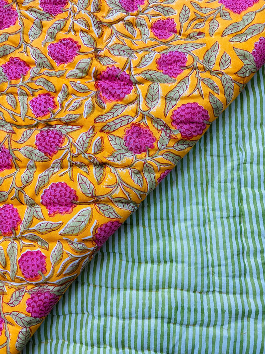 Tangerine Orange Quilt Ridhi Block Print