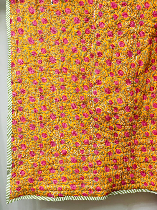 Tangerine Orange Quilt Ridhi Block Print