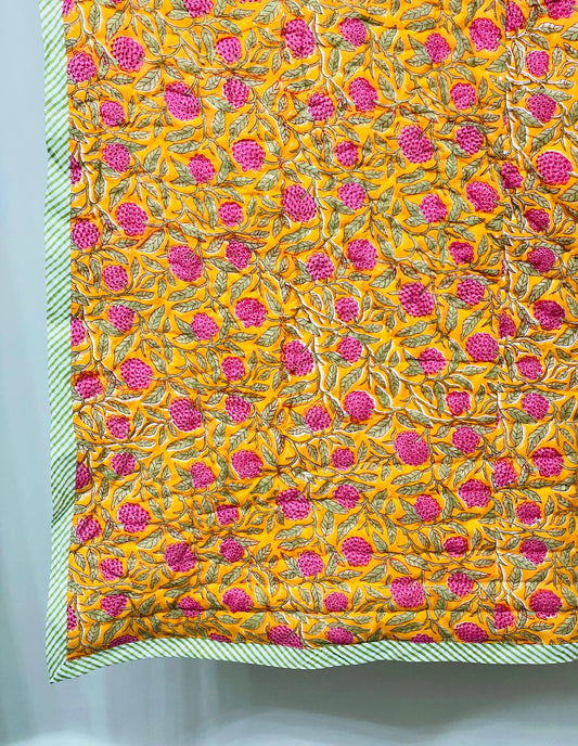 Tangerine Orange Quilt Ridhi Block Print