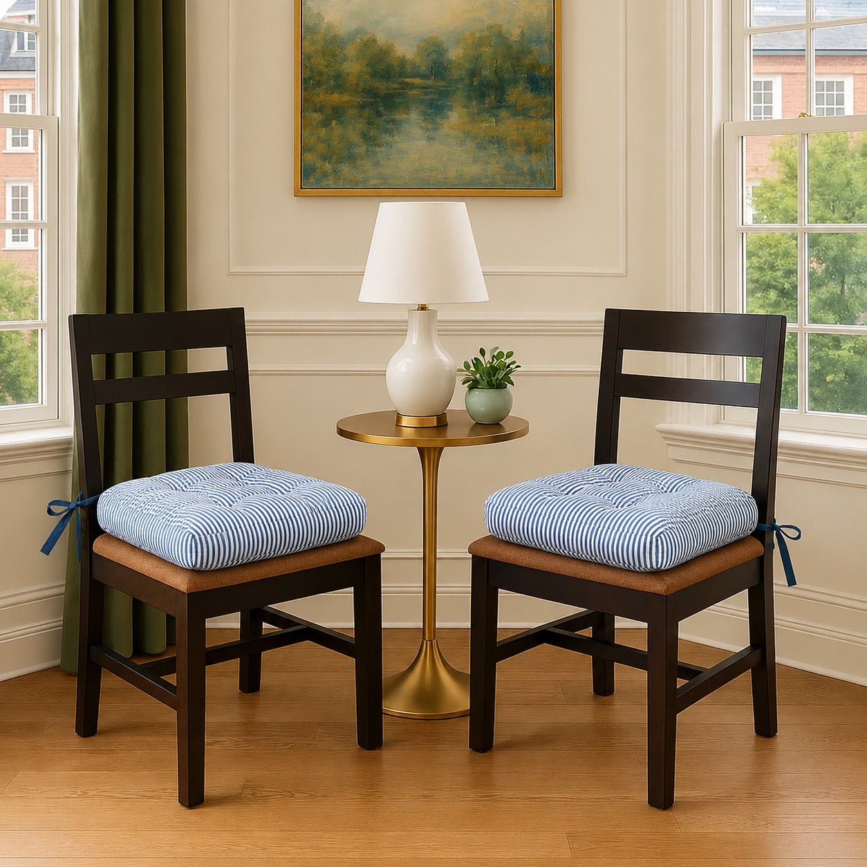 Blue Striped Chair Cushions Ridhi Block Print
