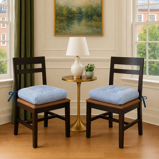 Blue Striped Chair Cushions Ridhi Block Print