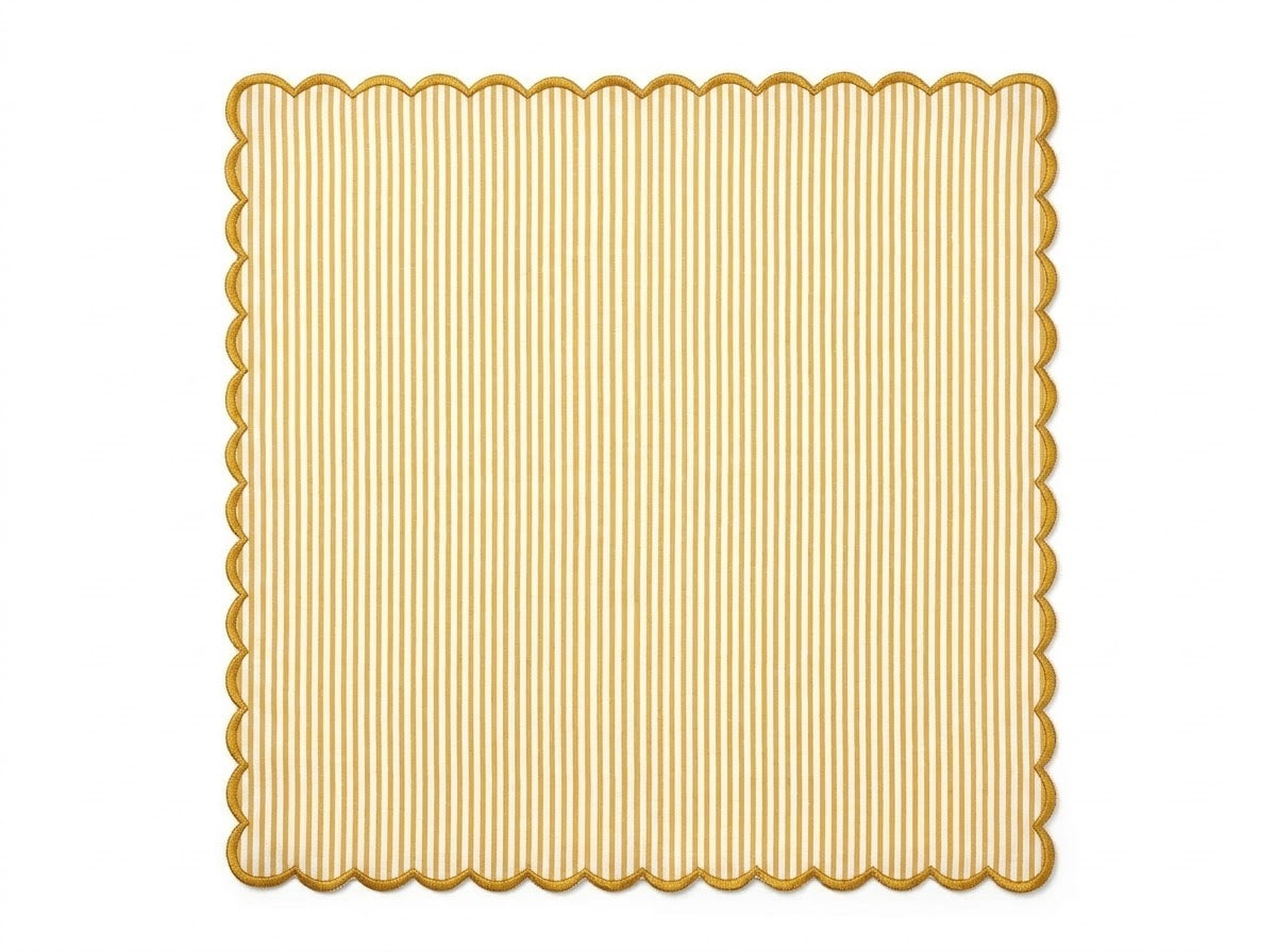 Saffron Yellow Stripe Embroidery Napkins Ridhi Block Print