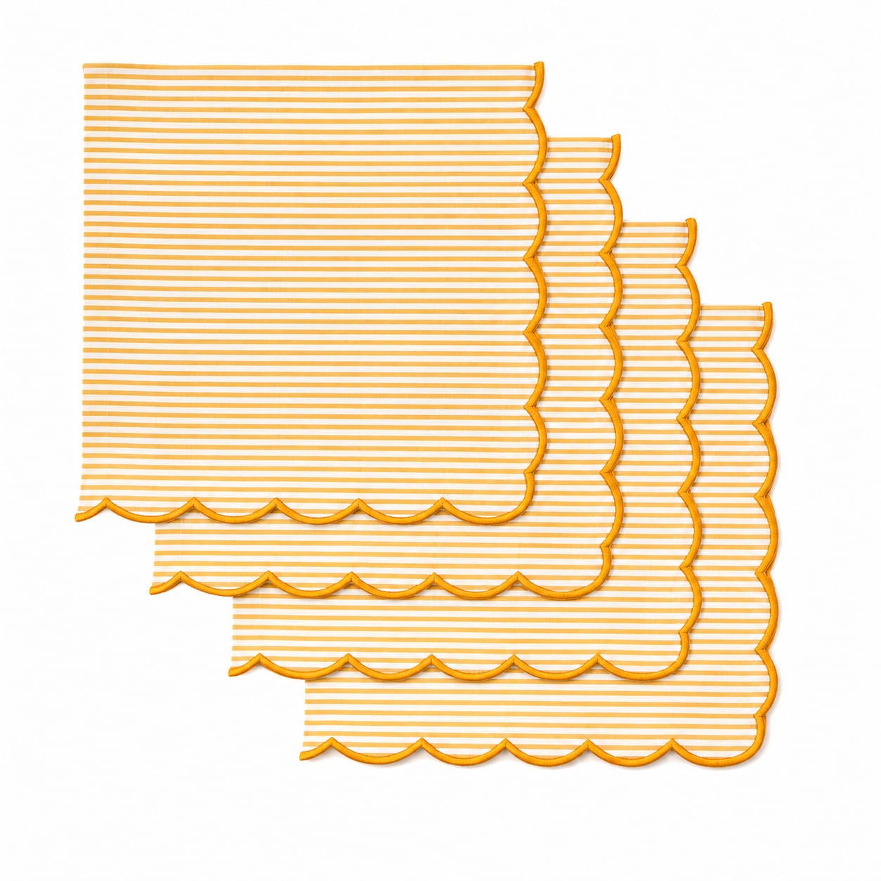 Saffron Yellow Stripe Embroidery Napkins Ridhi Block Print