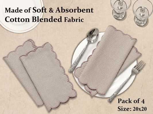 Oatmeal Brown Stripe Embroidery Napkins Ridhi Block Print