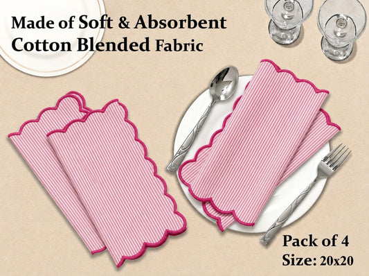 Taffy Pink Stripe Embroidery Napkins Ridhi Block Print