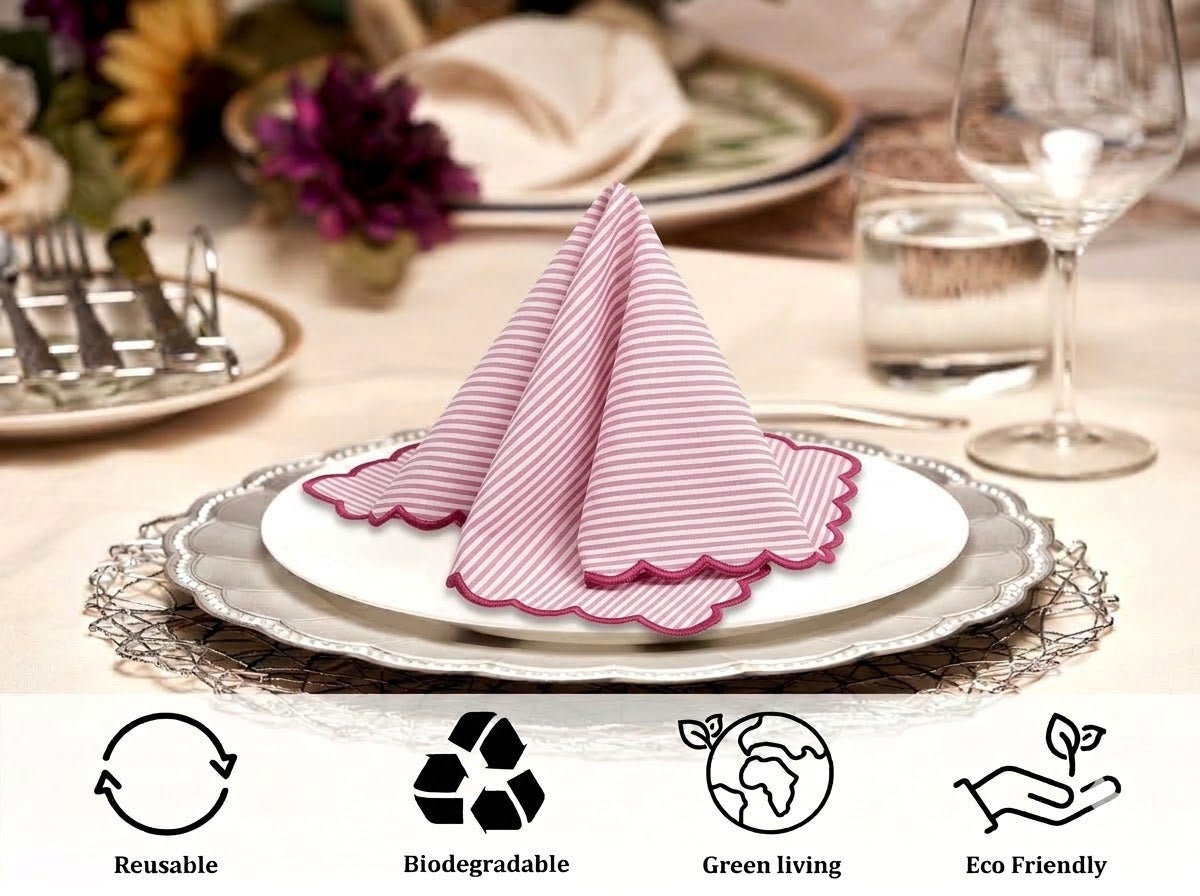 Taffy Pink Stripe Embroidery Napkins Ridhi Block Print