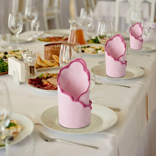 Taffy Pink Stripe Embroidery Napkins Ridhi Block Print