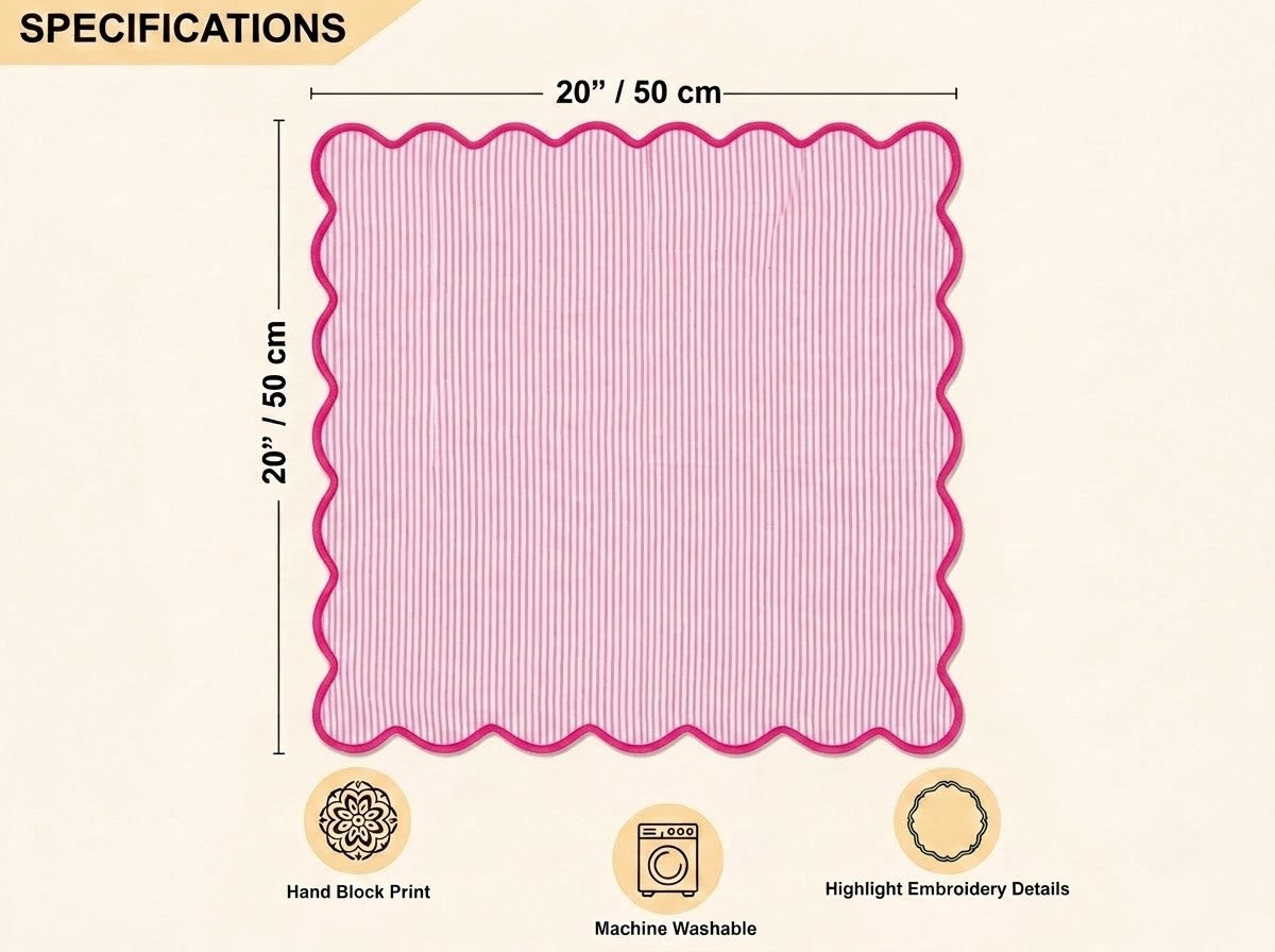 Taffy Pink Stripe Embroidery Napkins Ridhi Block Print
