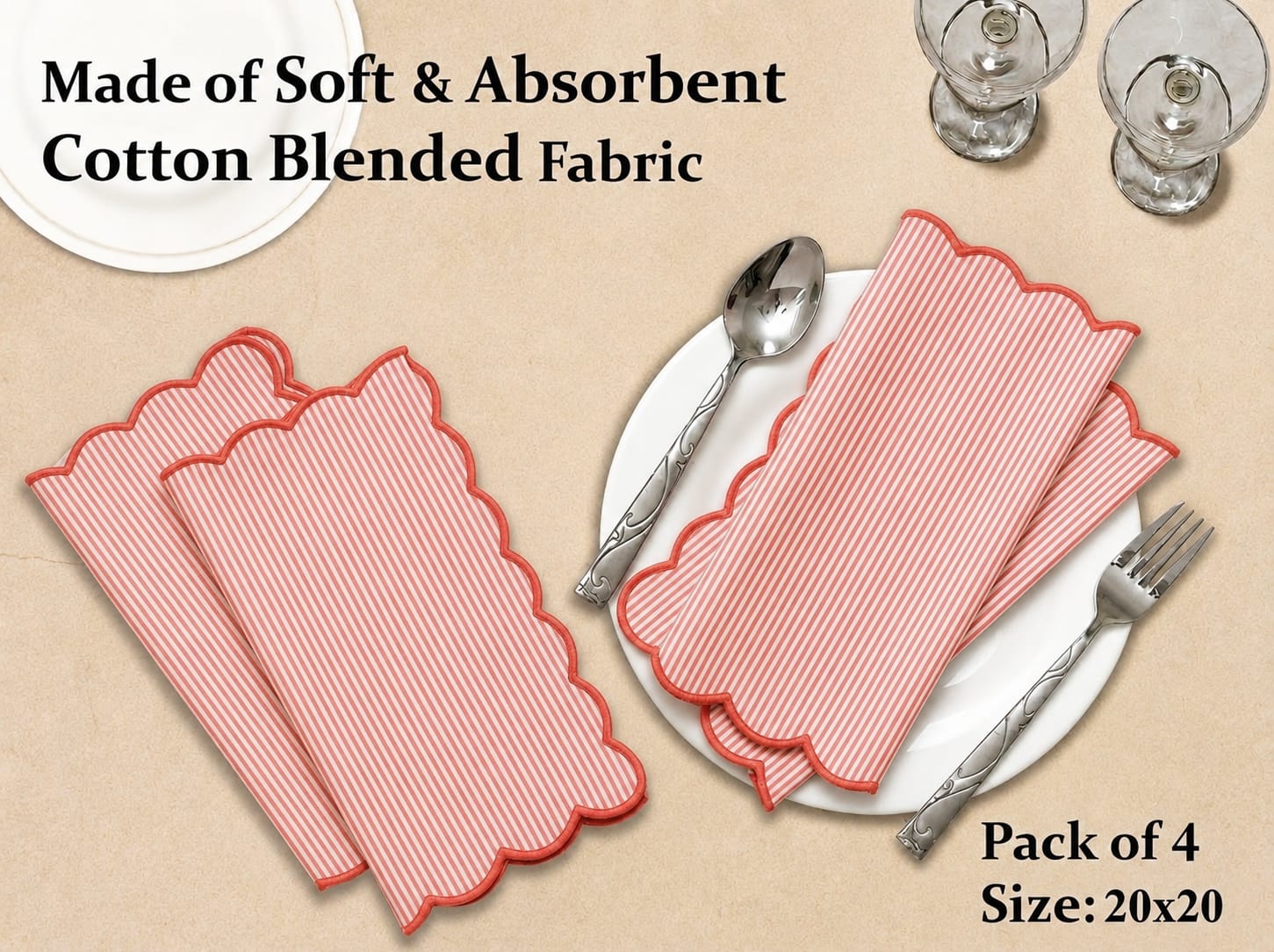 Blush Pink Stripe Embroidery Napkins Ridhi Block Print