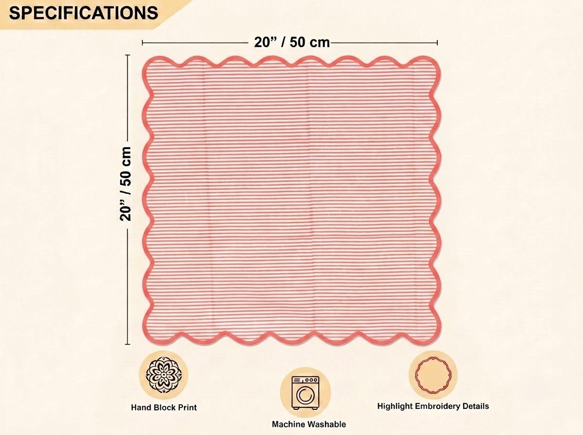 Blush Pink Stripe Embroidery Napkins Ridhi Block Print